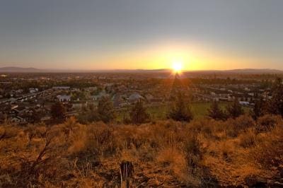 Sunrise light over the high desert landscape near Bend, Oregon