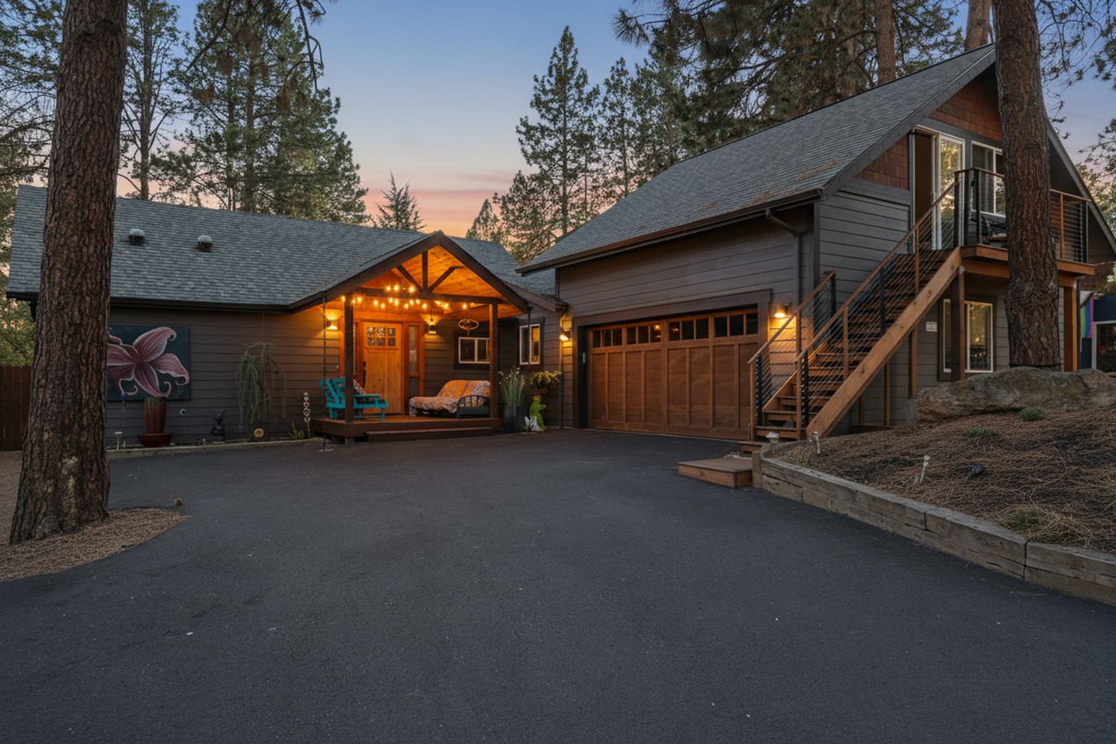 Home exterior at twilight in Bend, Oregon